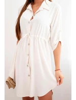 Šaty se zapínáním na knoflíky a zavazováním v pase fialka Šaty se zapínáním na knoflíky a zavazováním v pase fialka