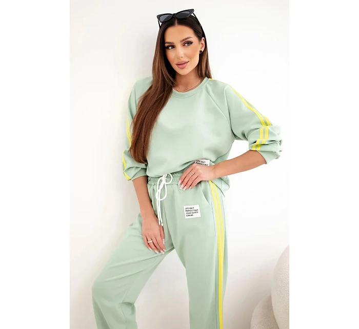 Dámská tepláková souprava Masełko s lampasy a volnou mikinou tmavě mátová
