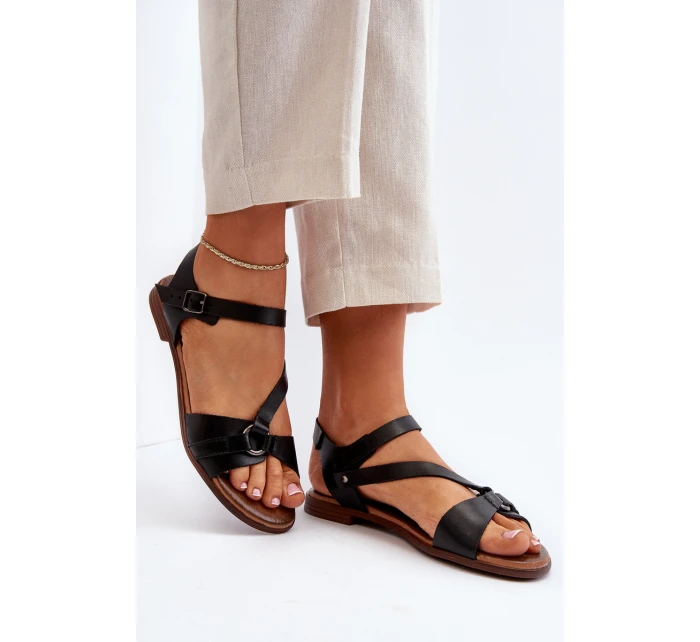 model 21649966 Dámské kožené sandály černé - Zazoo