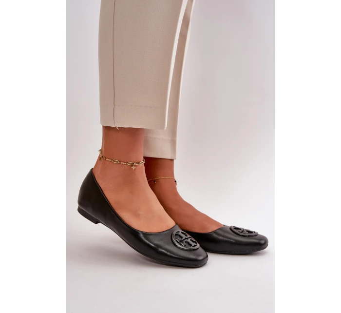 Dámské baleríny s ozdobou z eko kůže černé model 21667166 - Boto