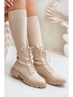 Šněrovací kozačky s elastickým svrškem černé Vamilena