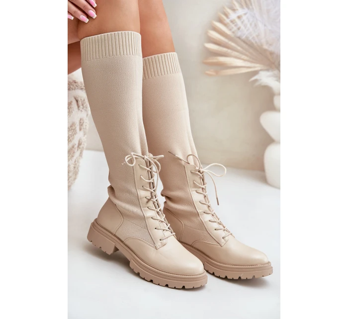 Šněrovací kozačky s elastickým svrškem černé Vamilena