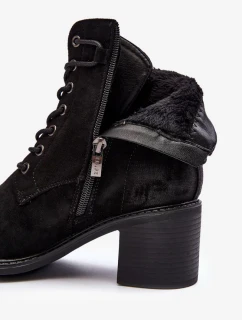 Dámské šněrovací kotníkové boty na nízkém podpatku černá Serellia