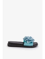 Dámské pantofle zdobené květinami, modrý cellanen Dámské pantofle zdobené květinami, modrý cellanen