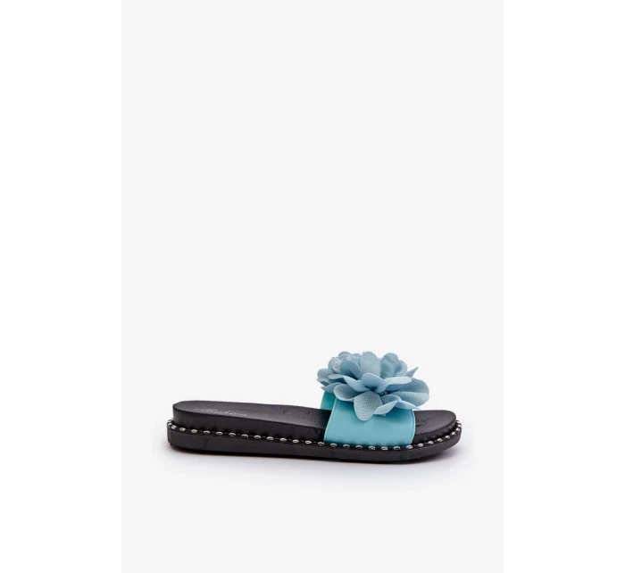 Dámské pantofle zdobené květinami, modrý cellanen Dámské pantofle zdobené květinami, modrý cellanen
