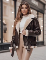 Dámská kožená bunda s ovčí kůží hnědá Dstreet model 21995436 - FashionStreet