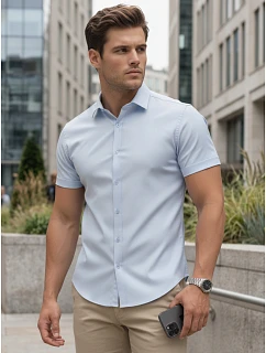 Pánská košile s krátkým rukávem, střih regular, světle modrá, FashionStreet KX1095