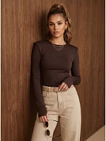 Dámská blůza s dlouhým rukávem v čokoládové barvě FashionStreet RY2939 Dámská blůza s dlouhým rukávem v čokoládové barvě FashionStreet RY2939
