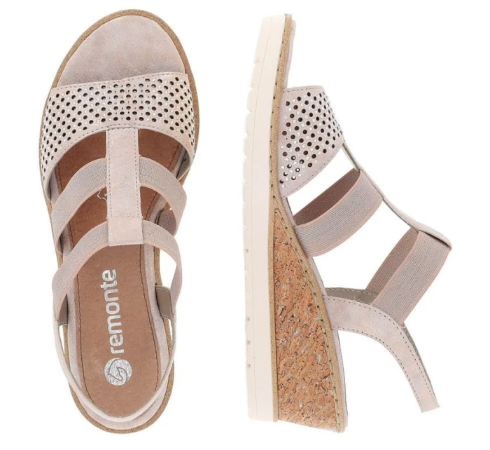 Pohodlné sandály na podpatku W rose gold model 19730112 - Rieker Pohodlné sandály na podpatku W rose gold model 19730112 - Rieker