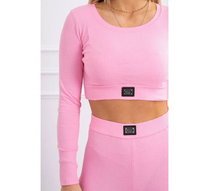Komplet z bluzką top prążkowany jasny różowy
