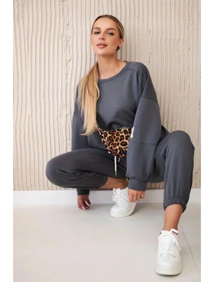 Komplet teplákové + kalhoty máslová látka grafit Komplet teplákové + kalhoty máslová látka grafit