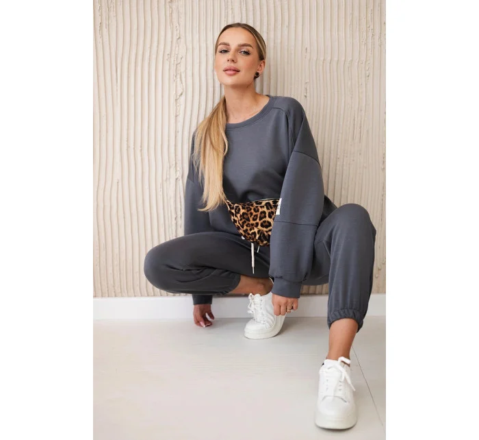 Komplet teplákové + kalhoty máslová látka grafit Komplet teplákové + kalhoty máslová látka grafit