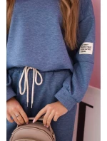 Komplet teplákové + kalhoty máslová látka denim melír Komplet teplákové + kalhoty máslová látka denim melír