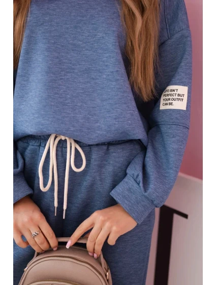 Komplet teplákové + kalhoty máslová látka denim melír Komplet teplákové + kalhoty máslová látka denim melír
