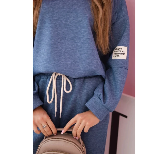 Komplet teplákové + kalhoty máslová látka denim melír Komplet teplákové + kalhoty máslová látka denim melír