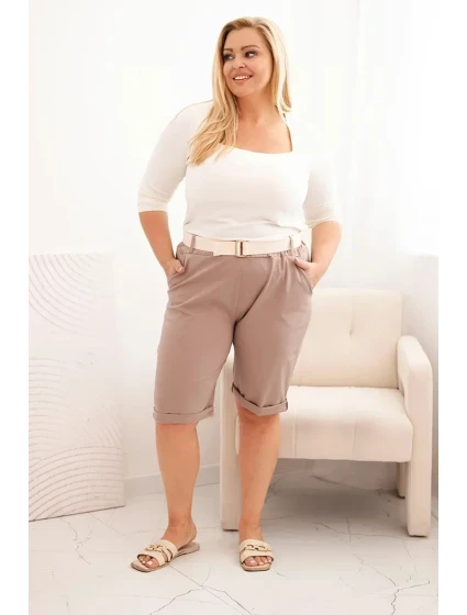 Dámské bavlněné šortky Plus Size s páskem fango Dámské bavlněné šortky Plus Size s páskem fango