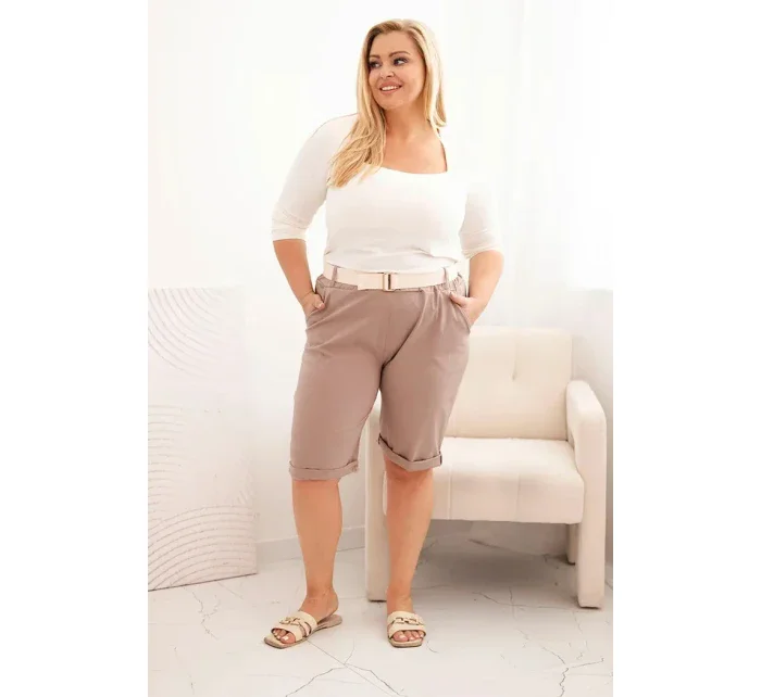Dámské bavlněné šortky Plus Size s páskem fango Dámské bavlněné šortky Plus Size s páskem fango