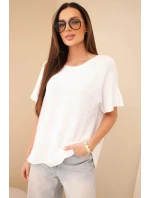 Dámský svetr s krátkým rukávem volného střihu bílý