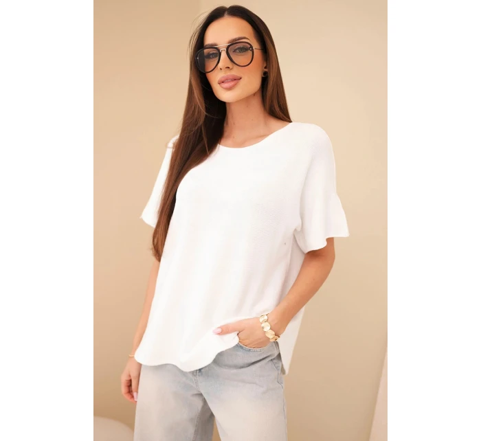 Dámský svetr s krátkým rukávem volného střihu bílý