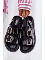 Kožené Lakované Dámské Sandály S Přezkami Big Star RR274662 Černé Kožené Lakované Dámské Sandály S Přezkami Big Star RR274662 Černé