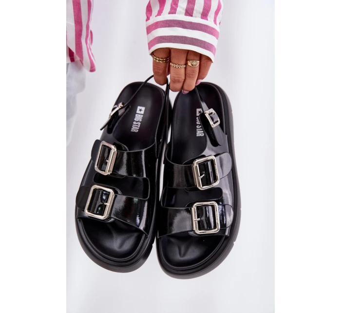 Kožené Lakované Dámské Sandály S Přezkami Big Star RR274662 Černé Kožené Lakované Dámské Sandály S Přezkami Big Star RR274662 Černé