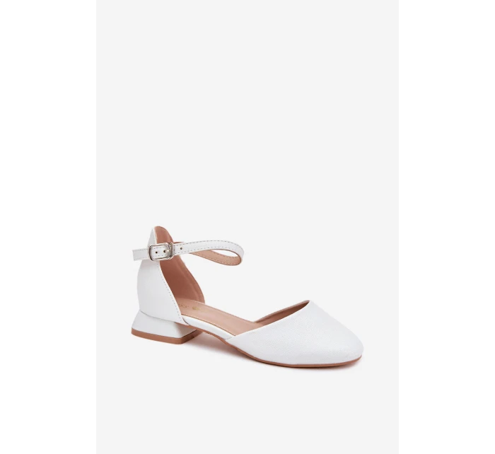 Dětské Lesklé Sandály Na Nízkém Podpatku Bílé Nelly