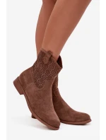 Dámské kotníkové boty na nízkém podpatku s vzorem  hnědé model 21713625 - S.Barski