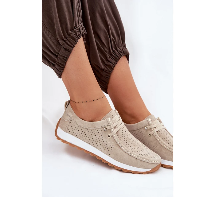 Dámské polobotky z přírodního semiše béžové model 22091763 - EVENTO