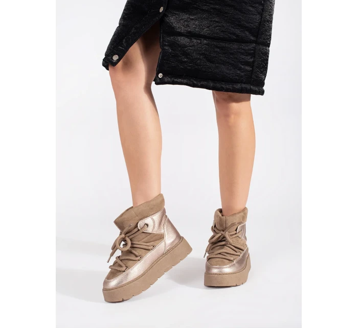 Moderní dámské sněhule hnědé platforma Moderní dámské sněhule hnědé platforma