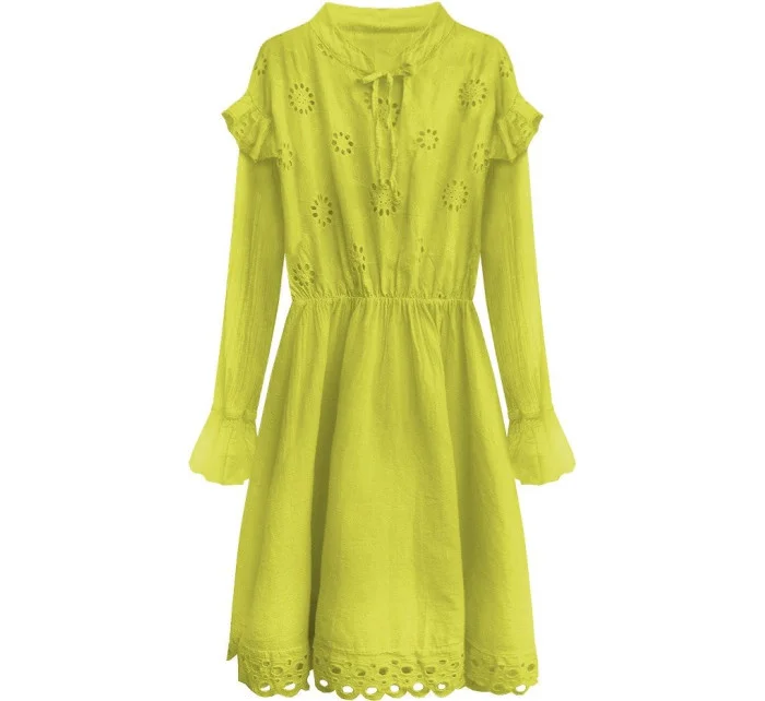Bavlněné dámské šaty v limetkové barvě s výšivkou (303ART)