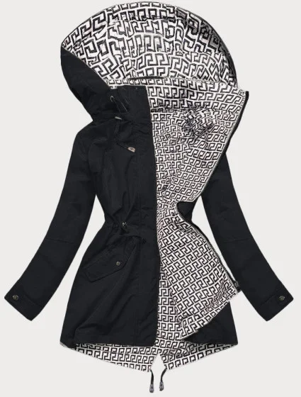 Tenká černá bunda parka s ozdobným lemováním model 18160247 - J.STYLE Tenká černá bunda parka s ozdobným lemováním model 18160247 - J.STYLE