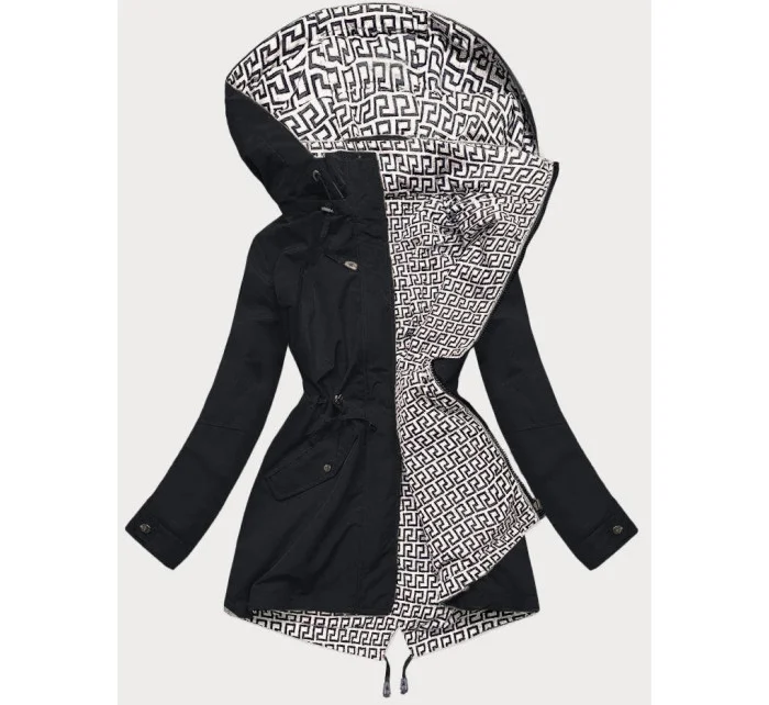 Tenká černá bunda parka s ozdobným lemováním model 18160247 - J.STYLE Tenká černá bunda parka s ozdobným lemováním model 18160247 - J.STYLE