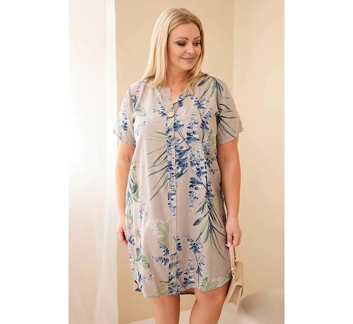 Dámské viskózové šaty Plus Size s krátkým rukávem a výstřihem na knoflíky fango