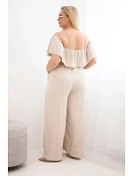Dámský overal Plus Size s volánem a krátkým rukávem béžový