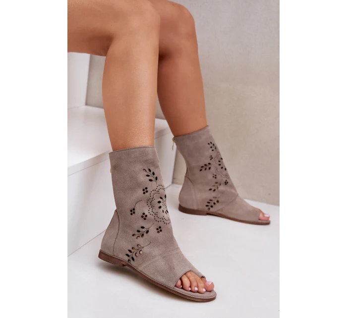 Zazoo 3437 Dámské Semišové Sandály S Hřebínkem Na Zip Beige