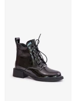 Černé lakované kožené kotníkové boty s podšívkou Bellani Černé lakované kožené kotníkové boty s podšívkou Bellani