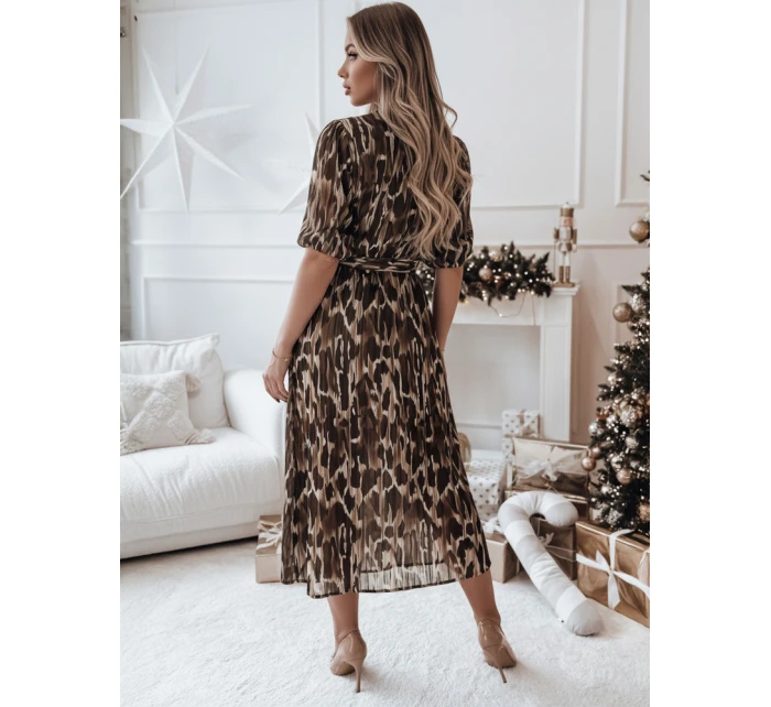 Jedna velikost ANIMALIA midi hnědé šaty FashionStreet EY2552