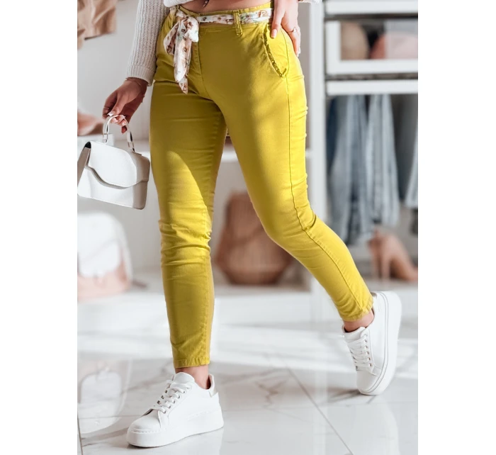 Dámské látkové chinos kalhoty s páskem ROSSALI hořčicové FashionStreet UY2533