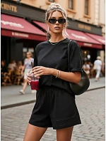 Bavlněný dámský komplet s kraťasy Polský výrobek černý FashionStreet AY1169 Bavlněný dámský komplet s kraťasy Polský výrobek černý FashionStreet AY1169