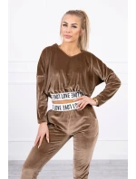 Velurová souprava s kapucí hnědá
