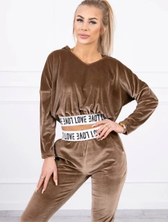 Velurová souprava s kapucí hnědá