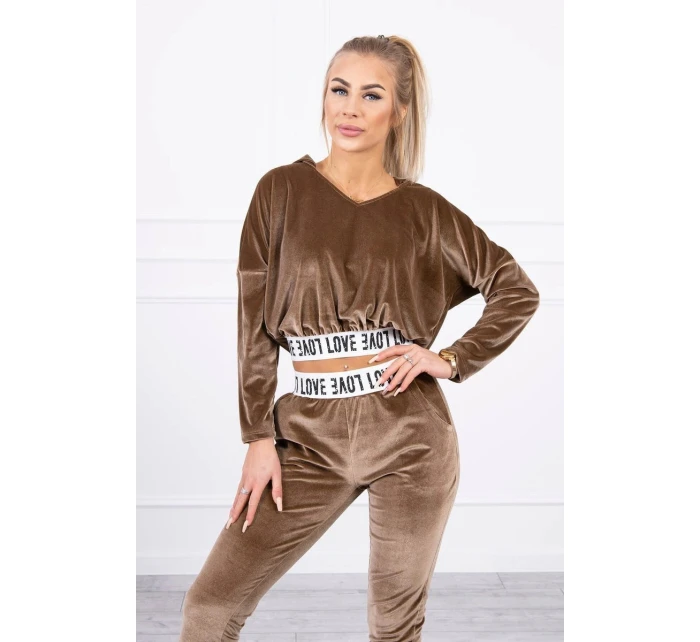 Velurová souprava s kapucí hnědá