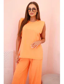Dámský komplet z viskózy bez rukávů a rovnými kalhotami oranžový