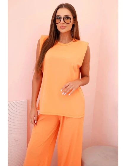 Dámský komplet z viskózy bez rukávů a rovnými kalhotami oranžový Dámský komplet z viskózy bez rukávů a rovnými kalhotami oranžový