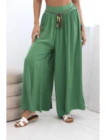 Dámské kalhoty z viskózy se širokými nohavicemi zelený