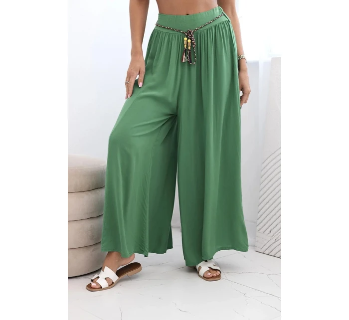 Dámské kalhoty z viskózy se širokými nohavicemi zelený
