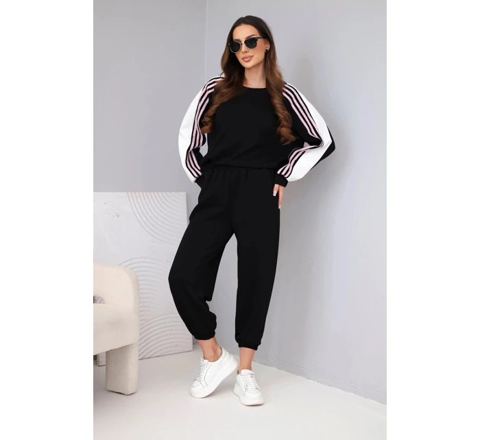 Dámský máslový komplet s lampasem a elastickým lemem černý