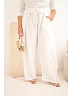 Dámské bavlněné kalhoty Plus Size s gumou v pase ecru Dámské bavlněné kalhoty Plus Size s gumou v pase ecru