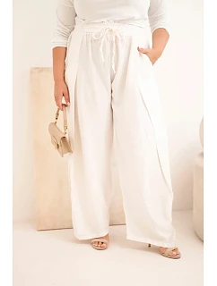 Dámské bavlněné kalhoty Plus Size s gumou v pase ecru