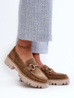 Dámské semišové mokasíny s ozdobou D&A TW117 hnědé